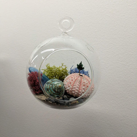 WGVI clear glass orb with hook top for hanging.