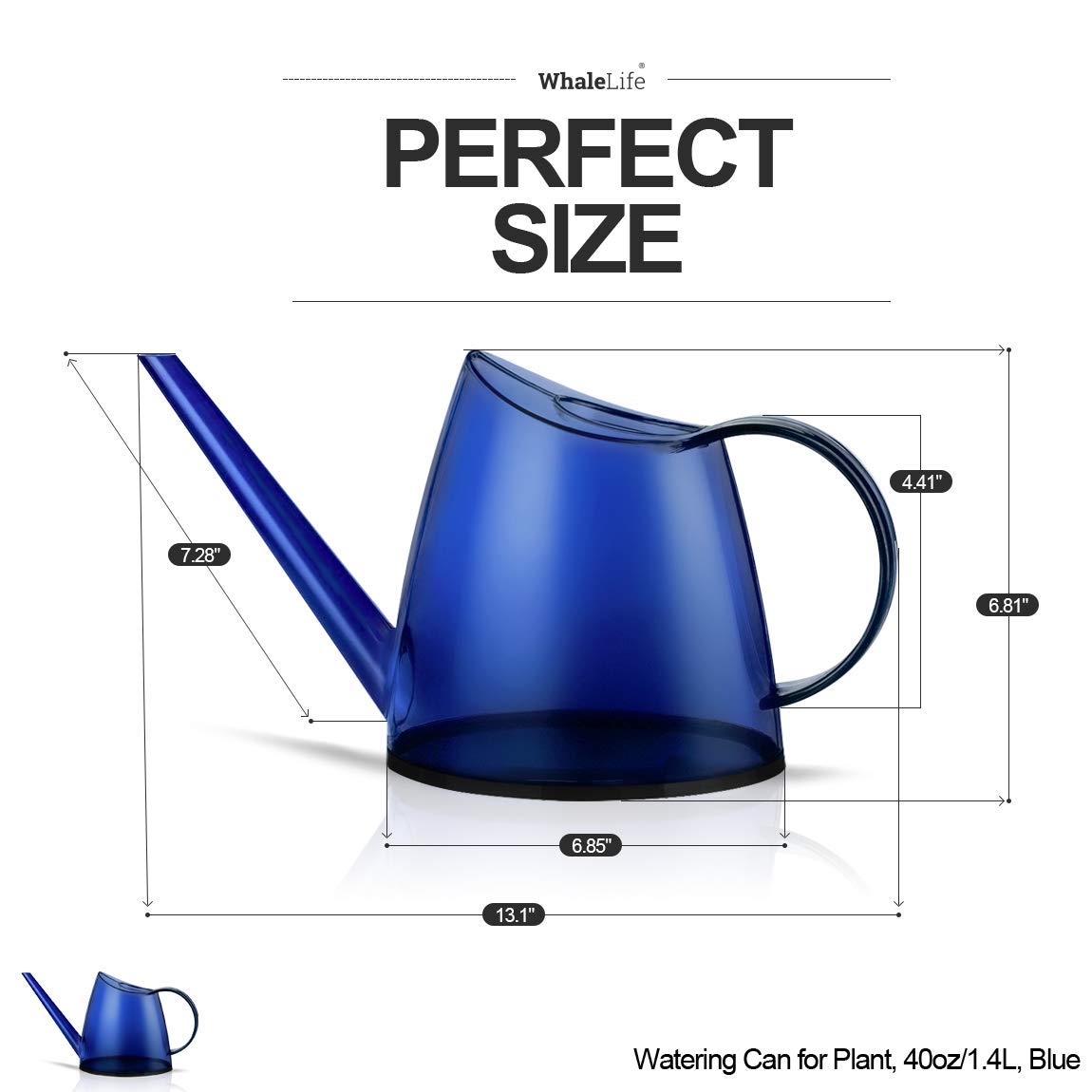 WhaleLife 1.4L blue hand-held grip for comfortable longer watering