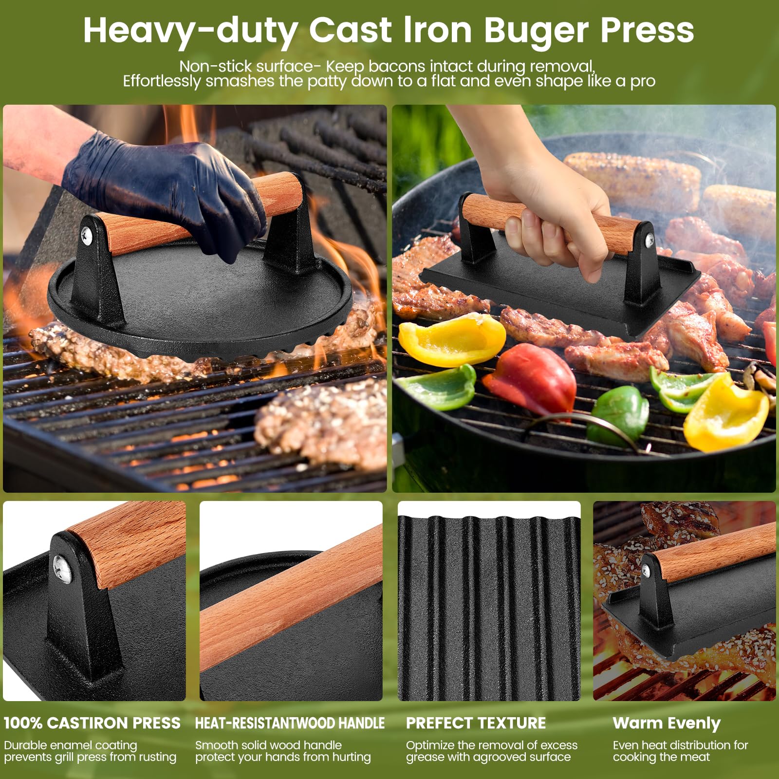 Whaleme wood handle cast iron press demonstrates ergonomic grip