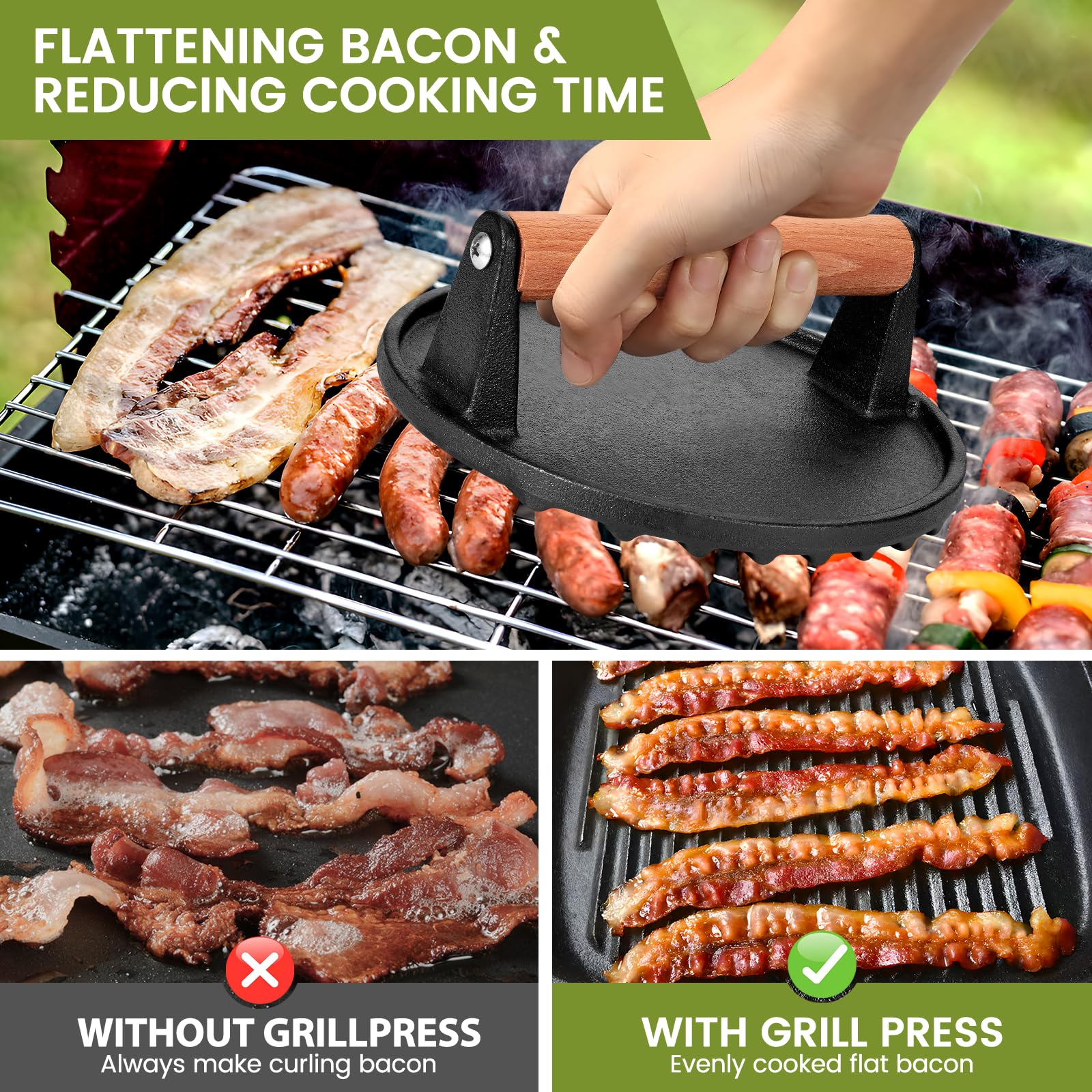Whaleme grooved bottom press on griddle for even heating