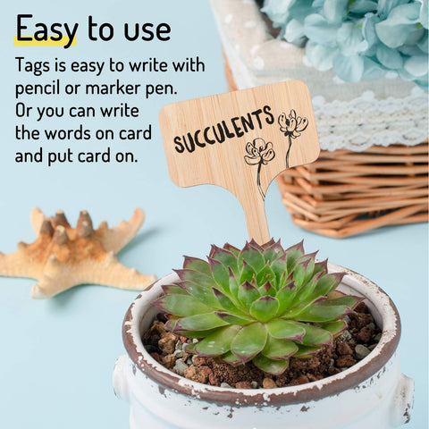 Natural bamboo garden markers add a warm touch to pots and garden beds.