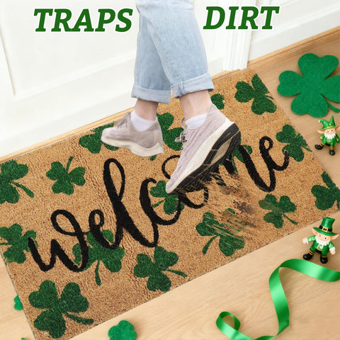 Whaline durable coir surface helps scrape dirt from shoes before entering.