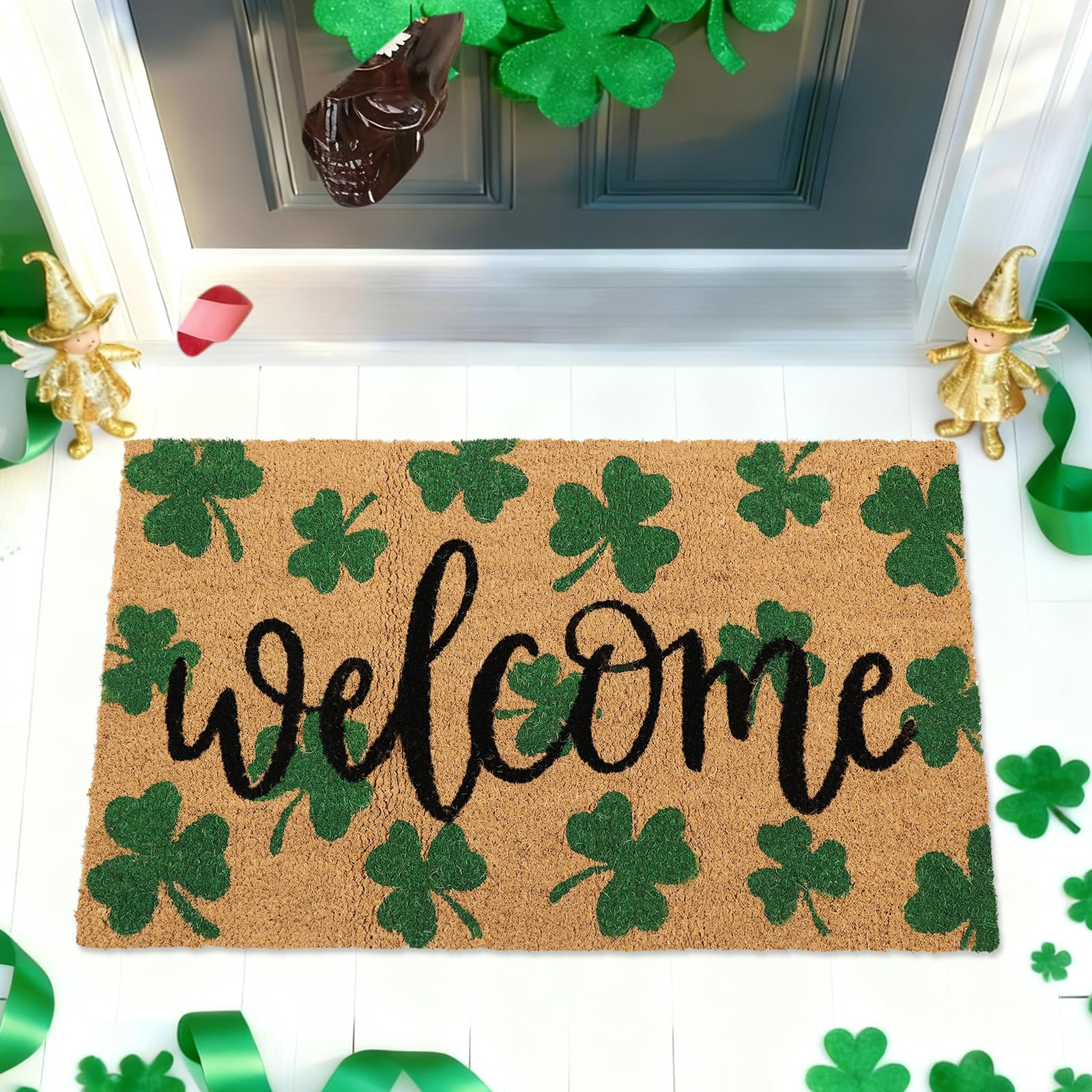 Whaline natural coir doormat designed for indoor and outdoor front door use.