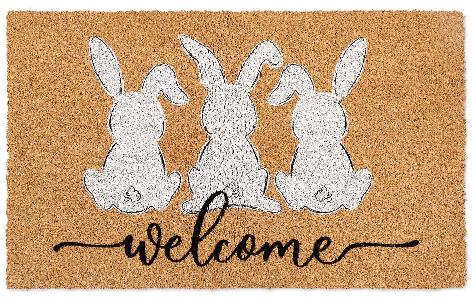 Whaline Easter doormat with white bunny silhouette greets guests at the entry.