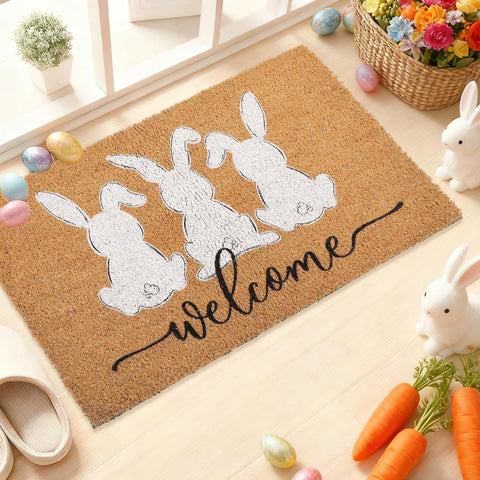 Whaline Easter doormat in natural coir withstands muddy shoes.