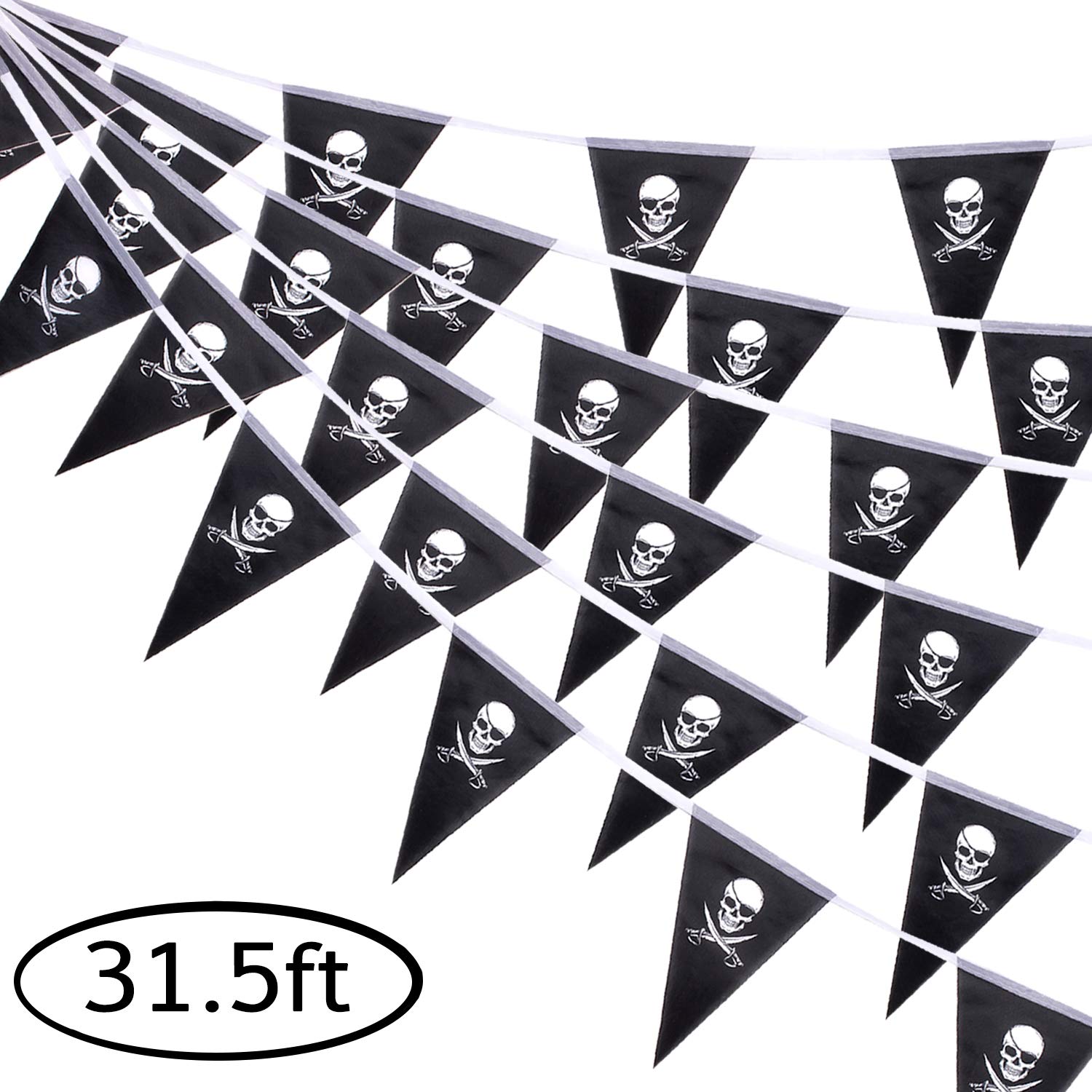 Whaline Halloween Jolly Roger banner with bold pirate skulls for festive decor.