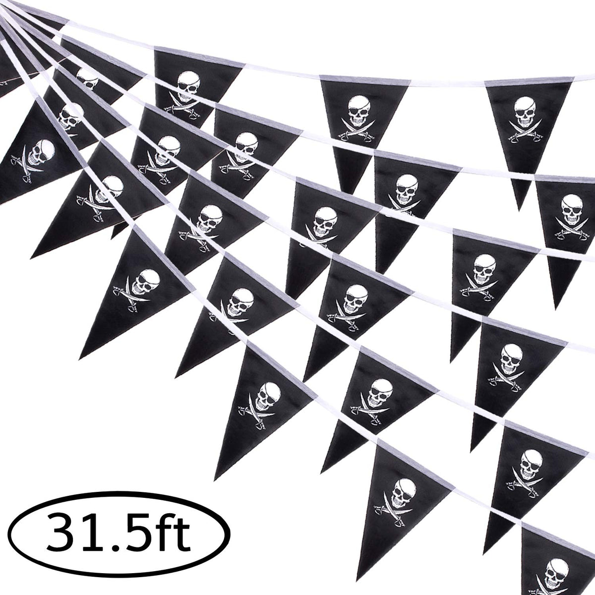 Whaline Halloween Jolly Roger banner with bold pirate skulls for festive decor.