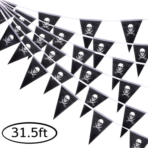Whaline Halloween Jolly Roger banner with bold pirate skulls for festive decor.