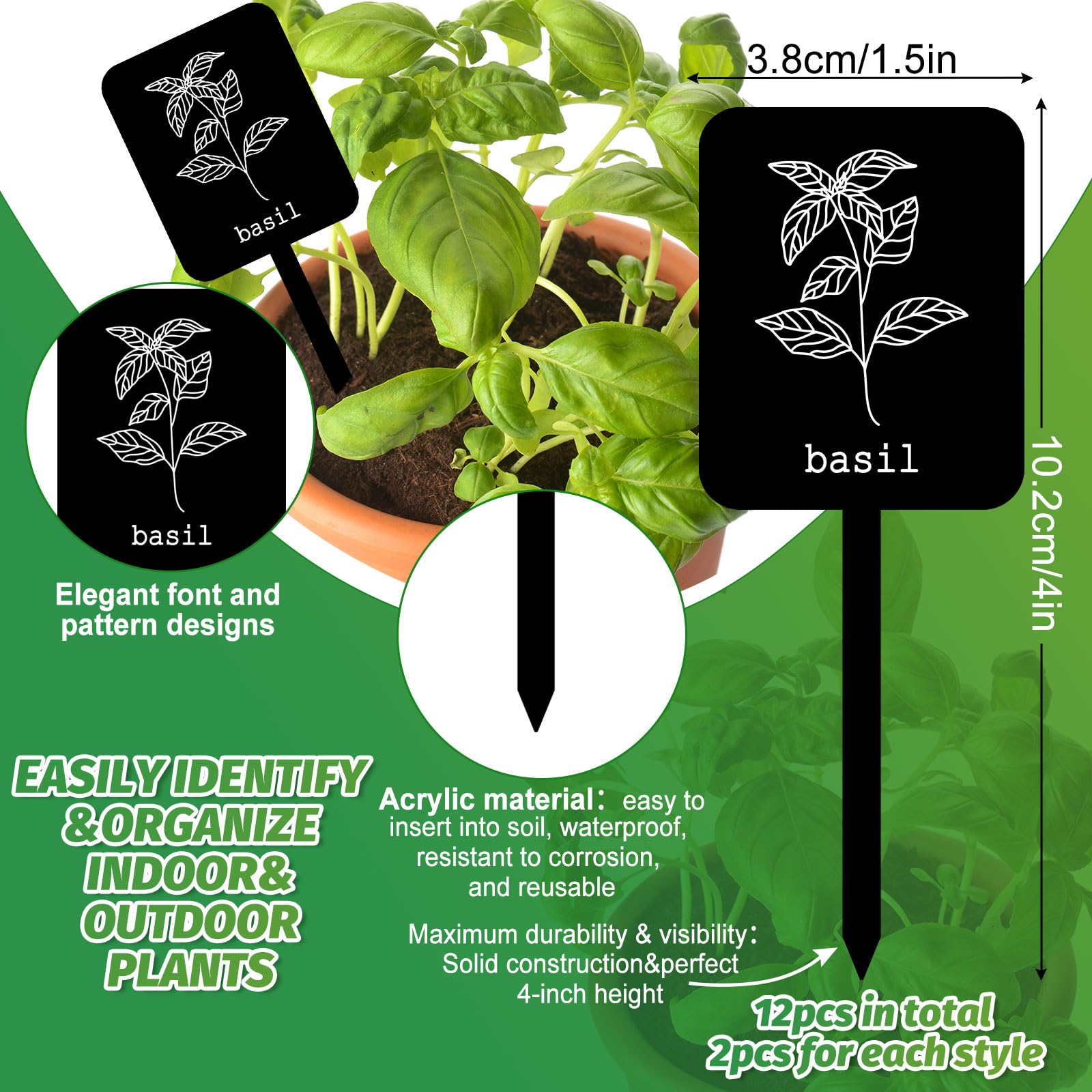 Whaline garden markers with basil and cilantro names for quick plant identification