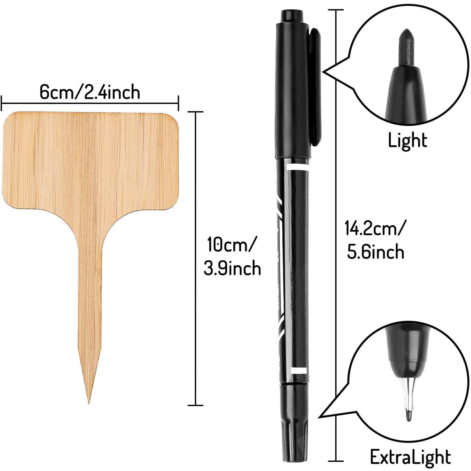 Included marker pen makes writing on bamboo tags quick and clear in gardens.