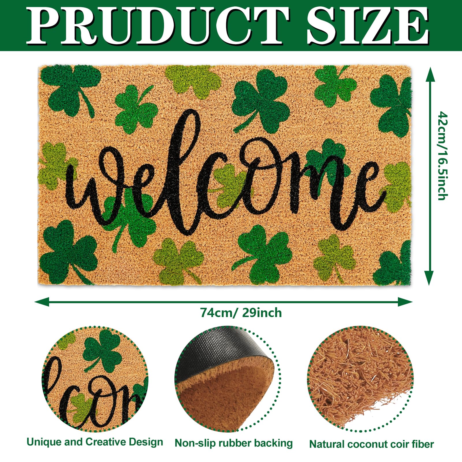 Whaline natural coir mat with non-slip backing for steady footing.