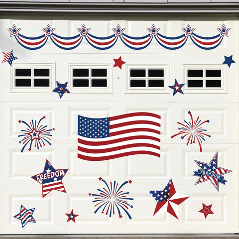 Whaline patriotic flag magnets decorate a fridge for Independence Day celebrations