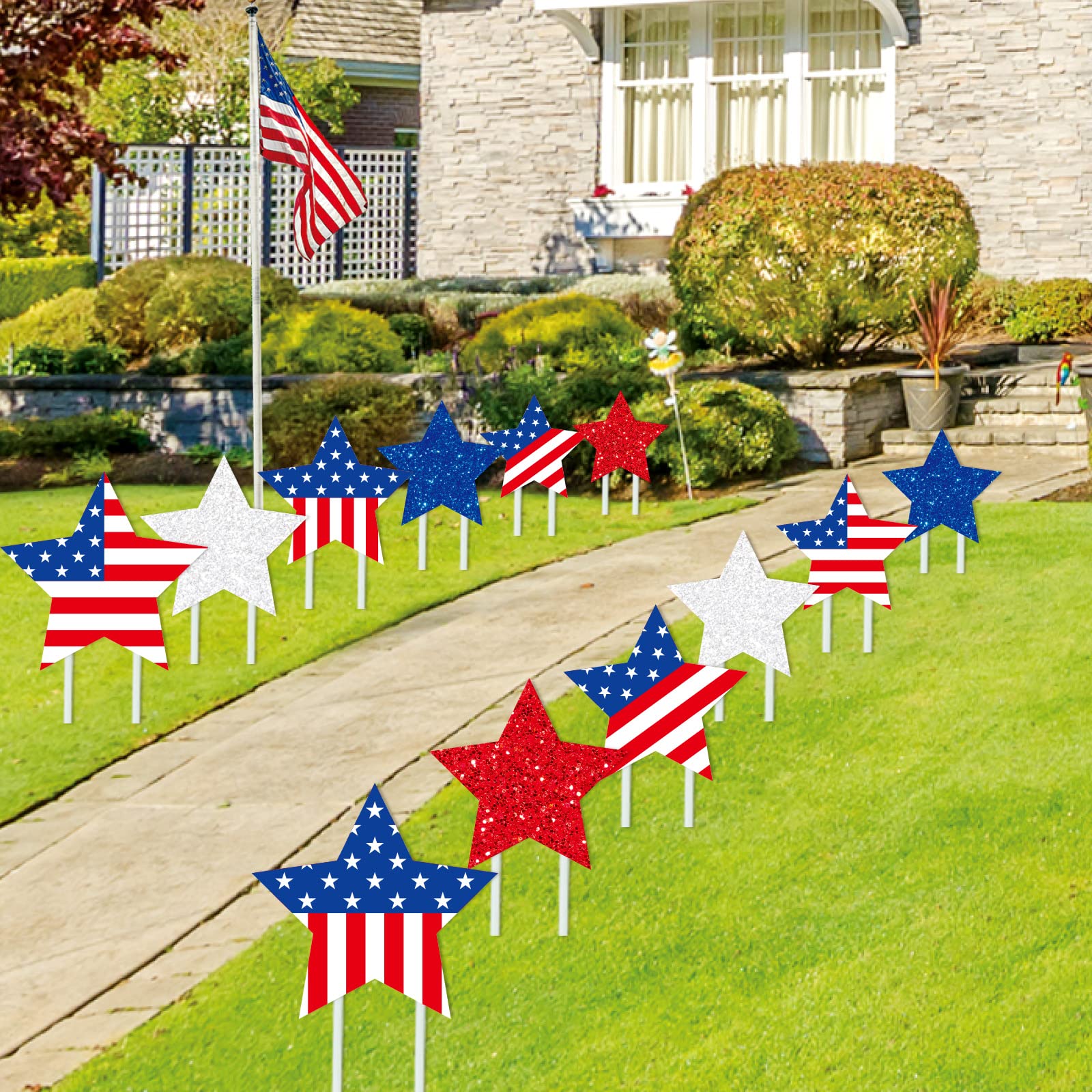 Whaline patriotic star yard sign for 4th of July garden display
