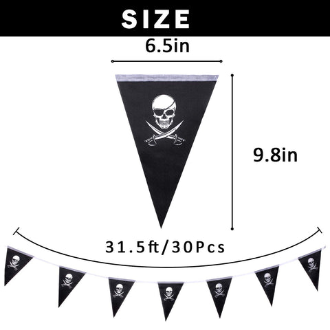 Whaline pirate flags banner showing 30 flags for pirate-themed parties.