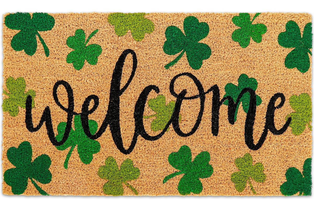 Whaline coir door mat with gradient shamrock pattern welcoming guests.