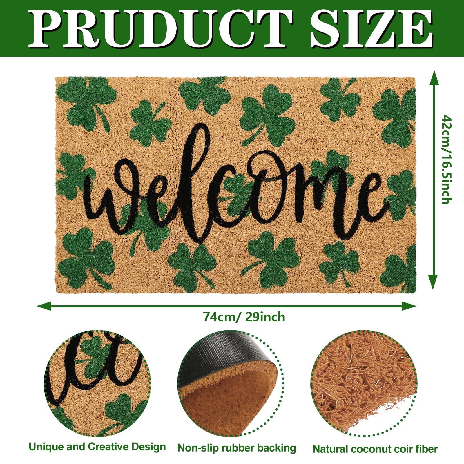 Whaline St Patrick's Day mat features lush green clovers for festive charm.