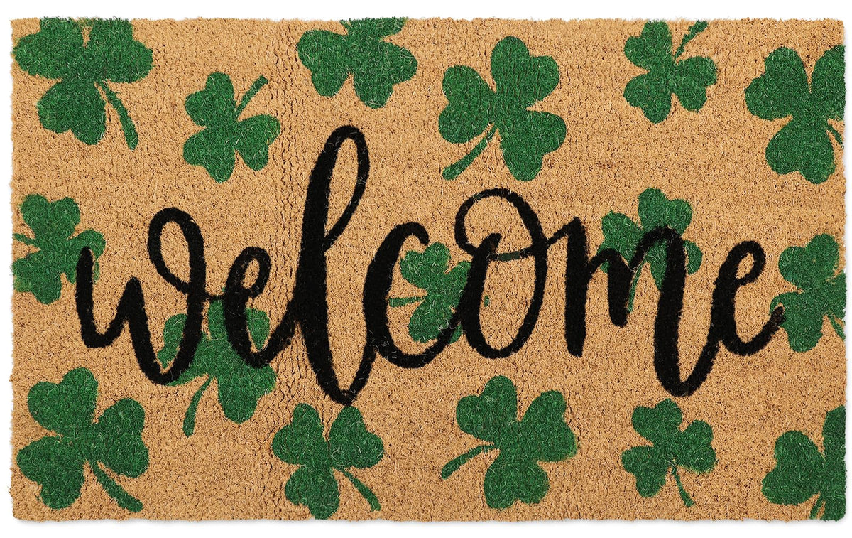 Whaline St Patrick's Day doormat with shamrock pattern greets guests at the entrance.