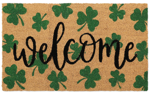 Whaline St Patrick's Day doormat with shamrock pattern greets guests at the entrance.