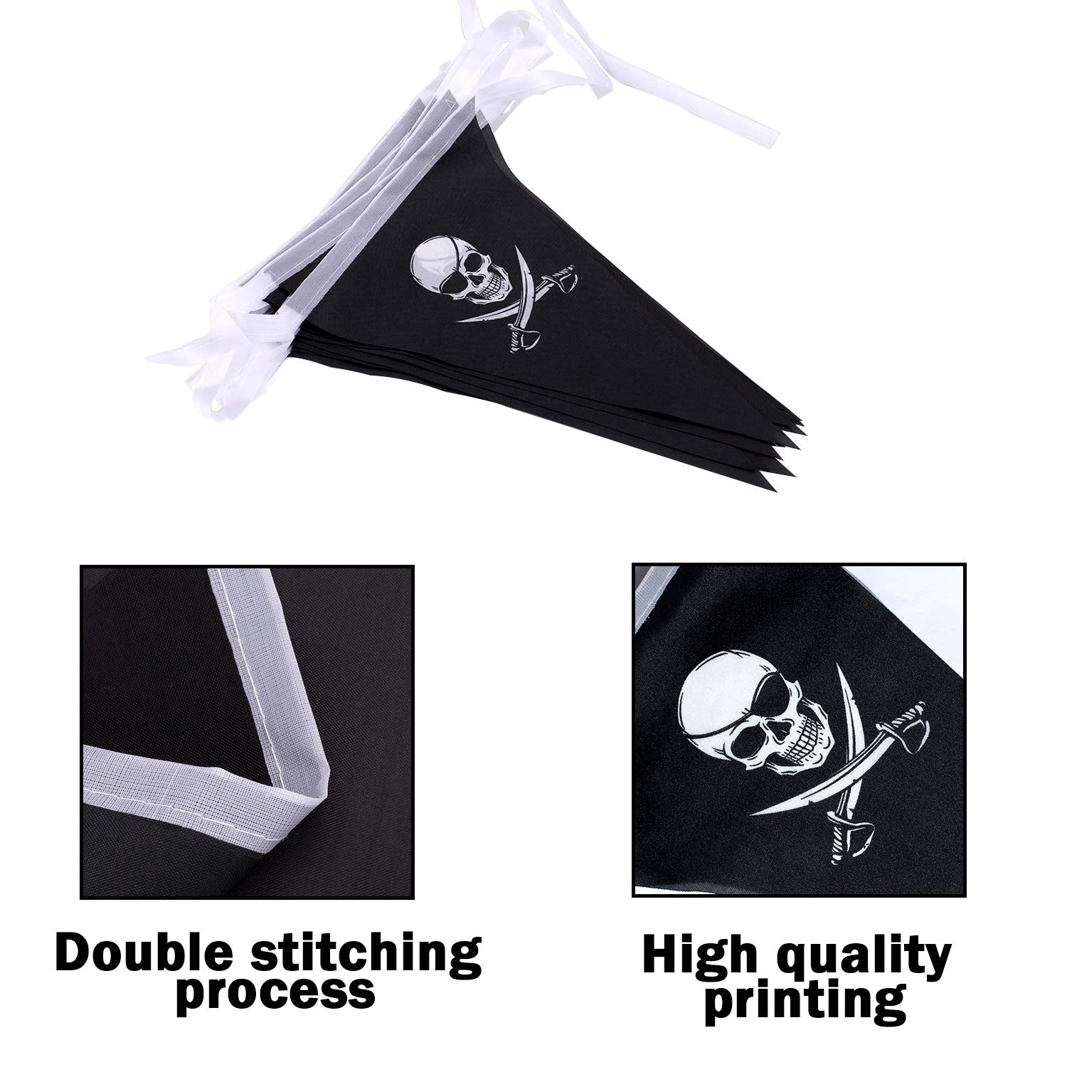 Whaline triangle pennants close-up highlighting stitching and color.
