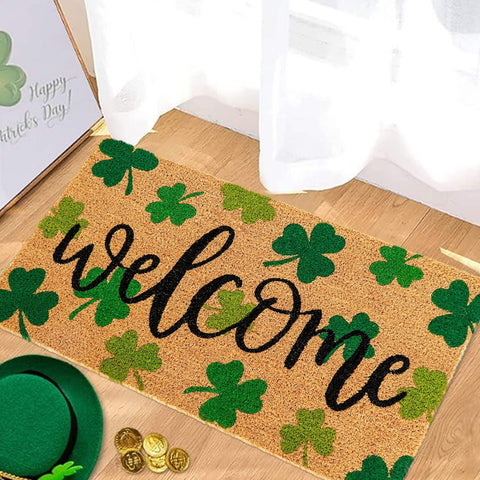 Whaline welcome mat with Irish design for indoor or outdoor use.