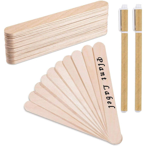 Whaline wooden plant label with round head for clear garden labeling in all weather.