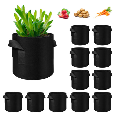 WHATWEARS 12-pack 10-gallon grow bags ready for versatile balcony gardening and easy garden expansion.