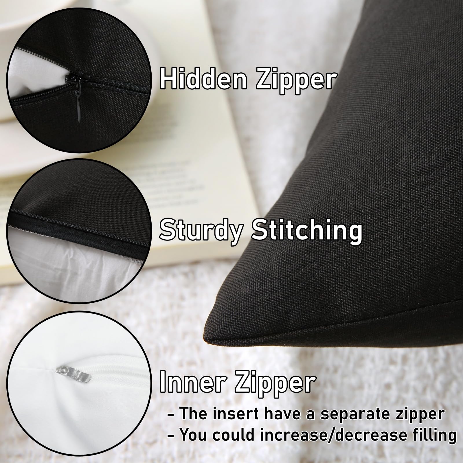 WHATWEARS navy outdoor pillow on a patio chair
