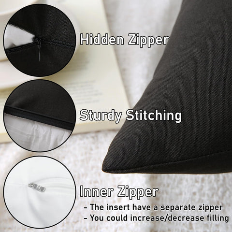 WHATWEARS navy outdoor pillow on a patio chair