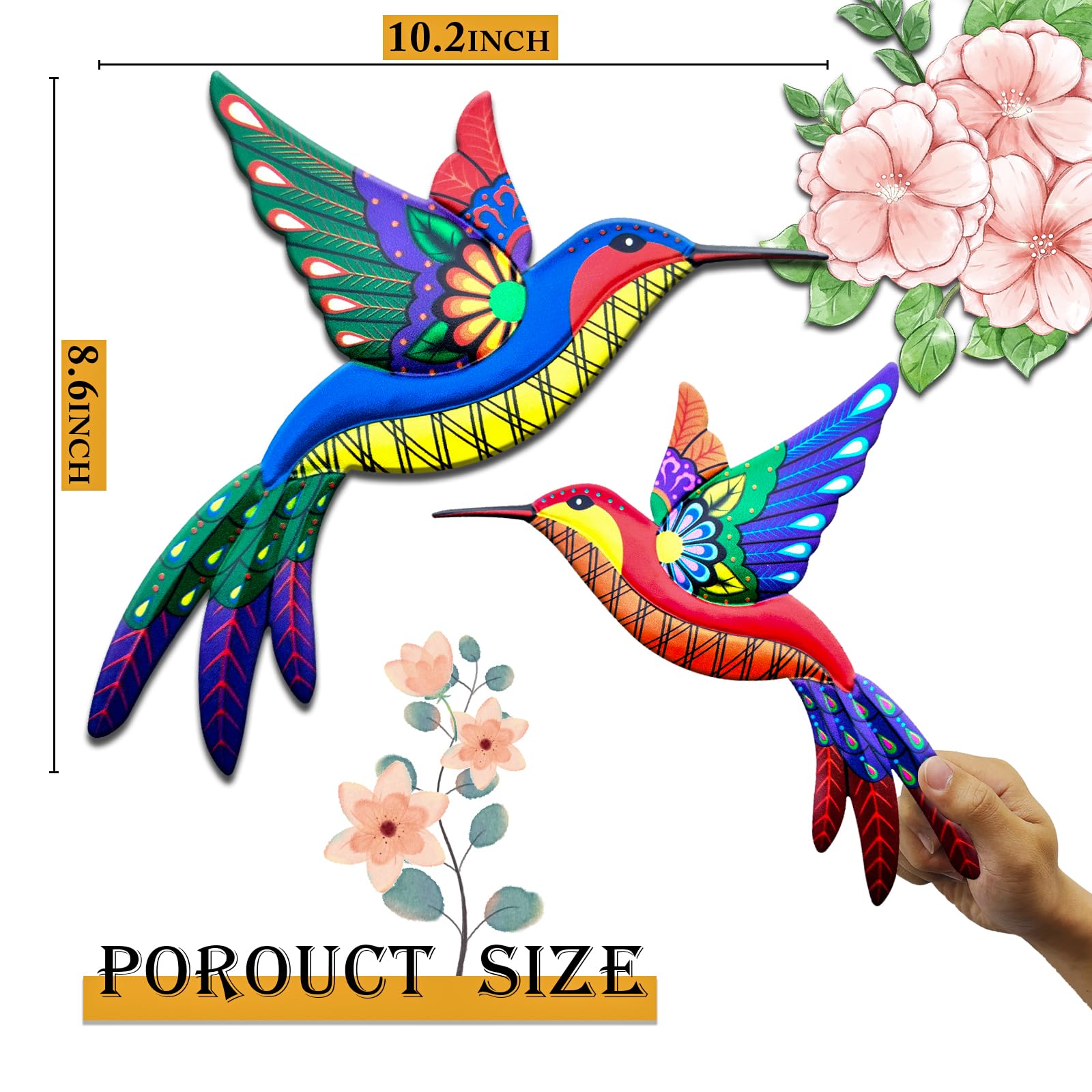WHBIMGOOO hummingbird wall art decor enhances fence aesthetics with durable weather resistant metal