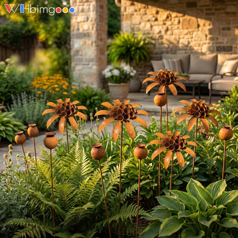 WHBIMGOOO durable metal blooms create a rustic outdoor centerpiece.