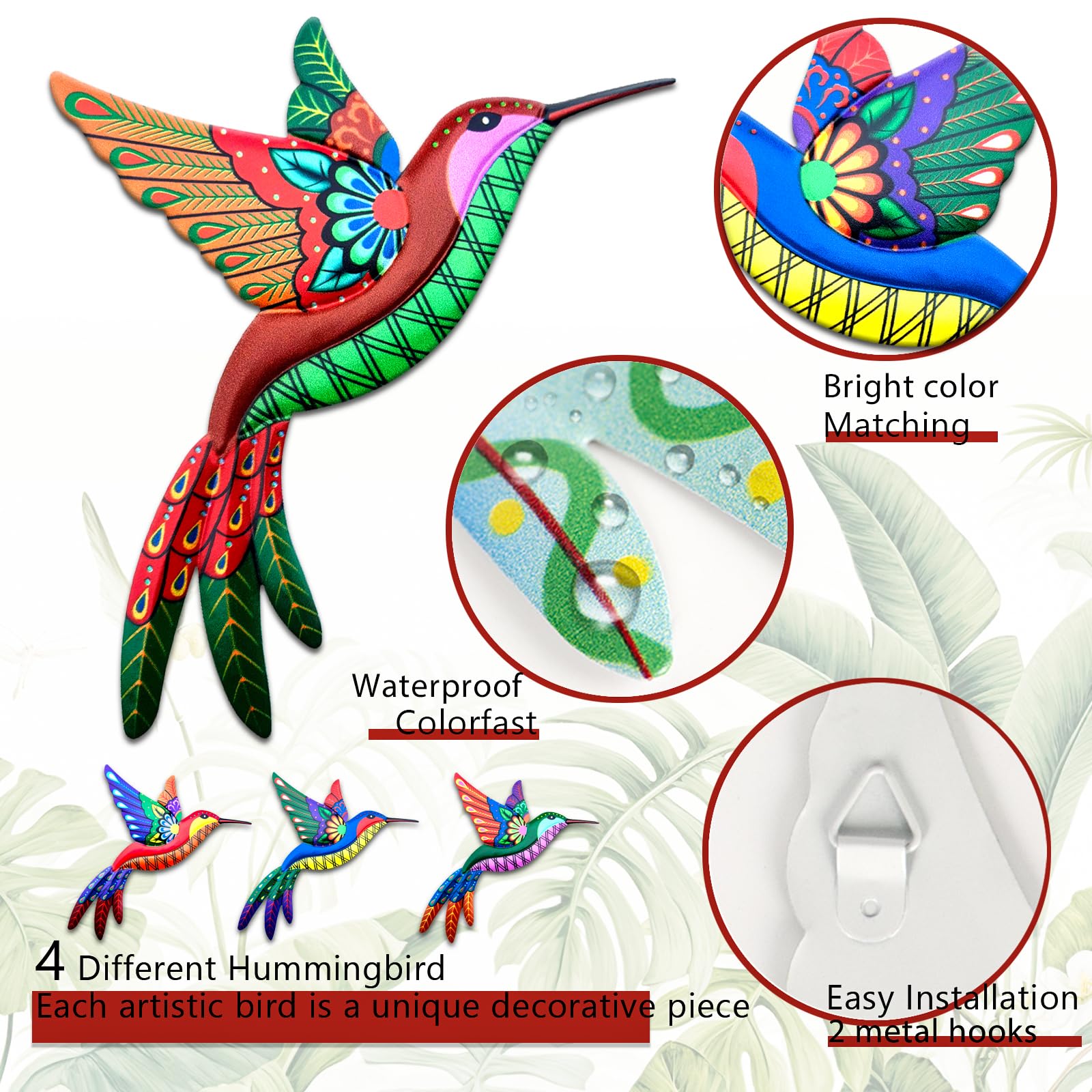 WHBIMGOOO 3D hummingbird wall art adds lifelike depth to garden or patio walls