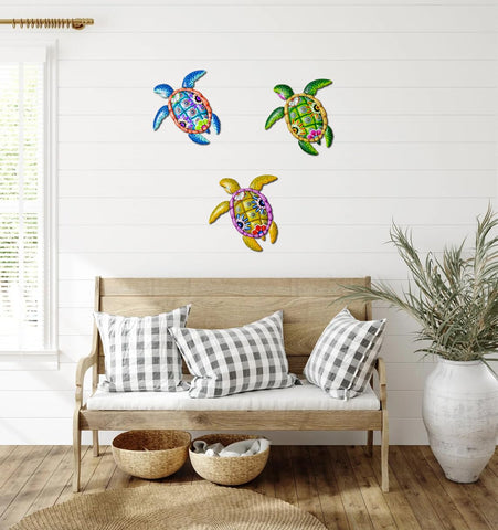 WHBIMGOOO sea turtle wall art weather-resistant metal finish in sun