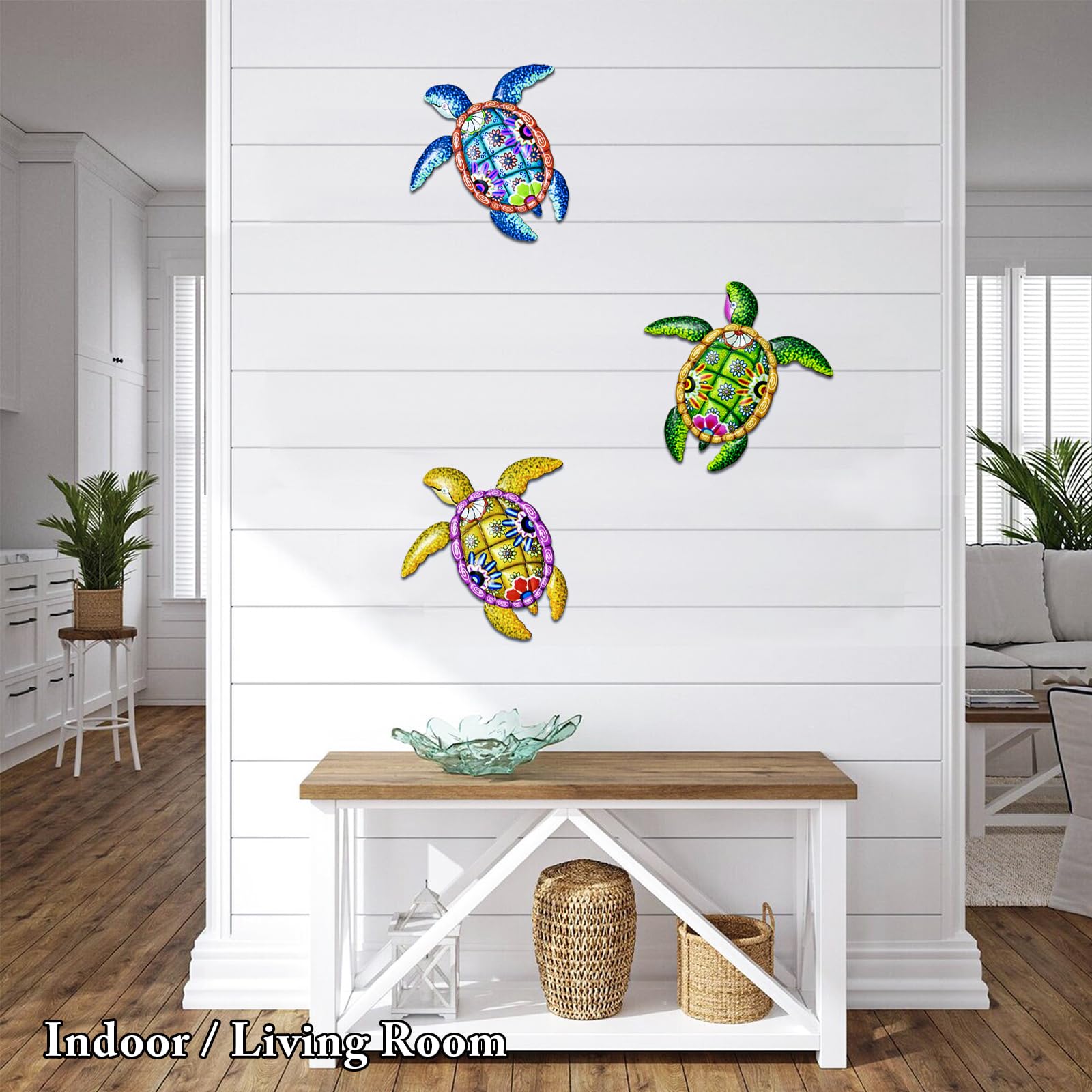 WHBIMGOOO sea turtle wall art three-turtle display on garden wall
