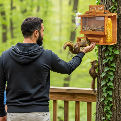 WHEARTED Squirrel Feeder with 80ml water bottle supports hydration.