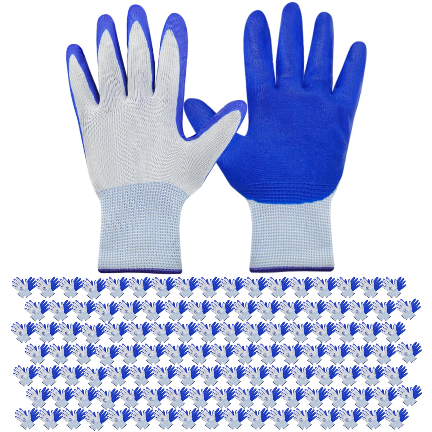 WHEATHUSK 120-pair garden gloves bulk pack with blue nitrile coating for durable grip