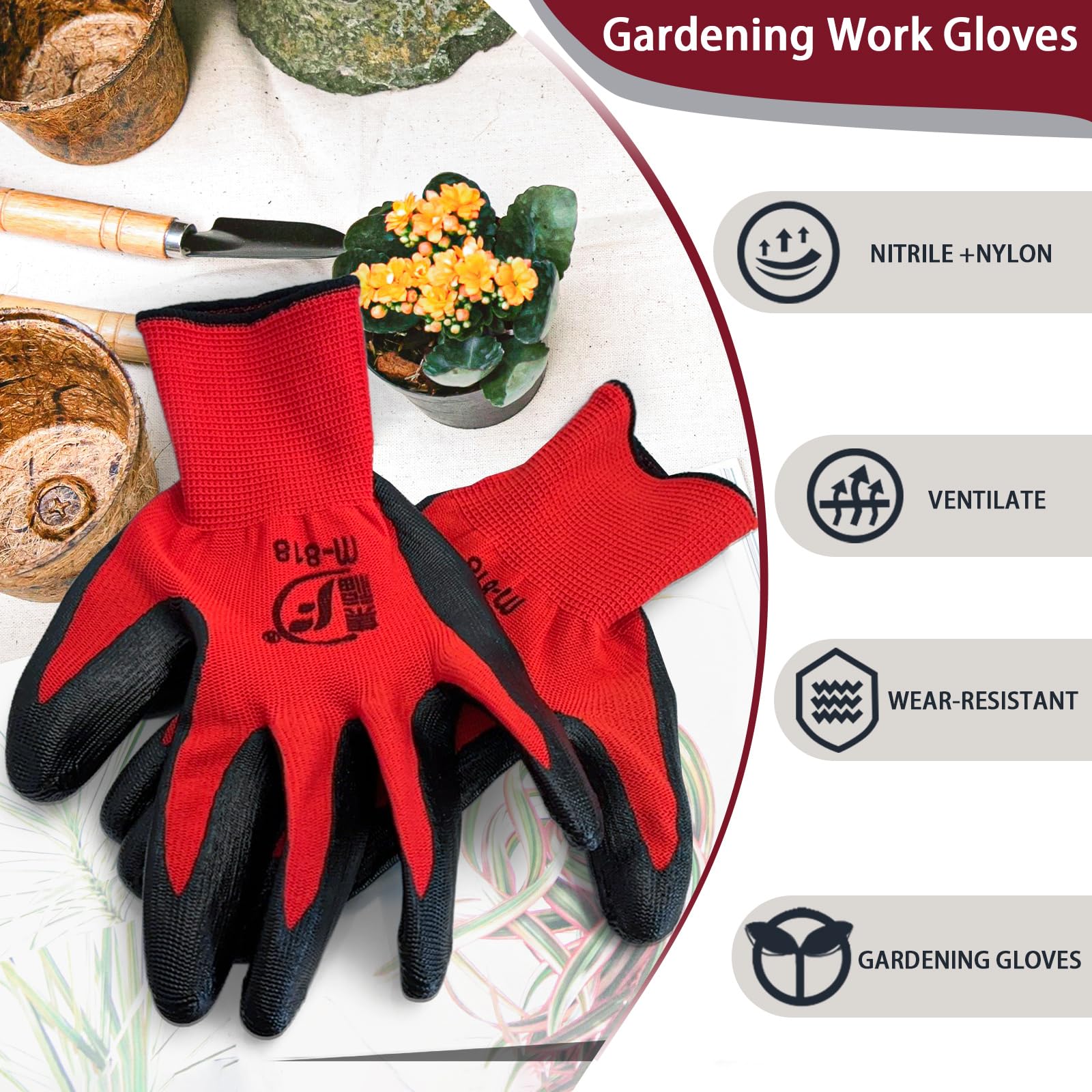 WHEATHUSK nylon-knit fabric gloves offer breathable comfort during projects.