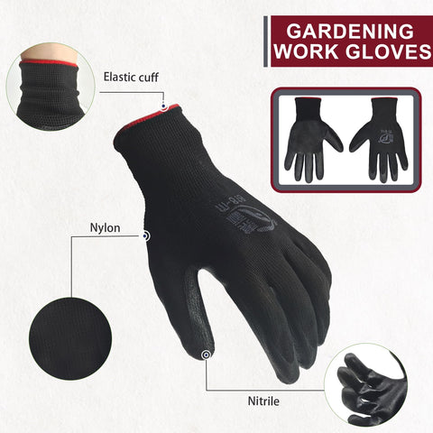 WHEATHUSK nitrile-coated garden gloves provide strong grip in dry or wet conditions.