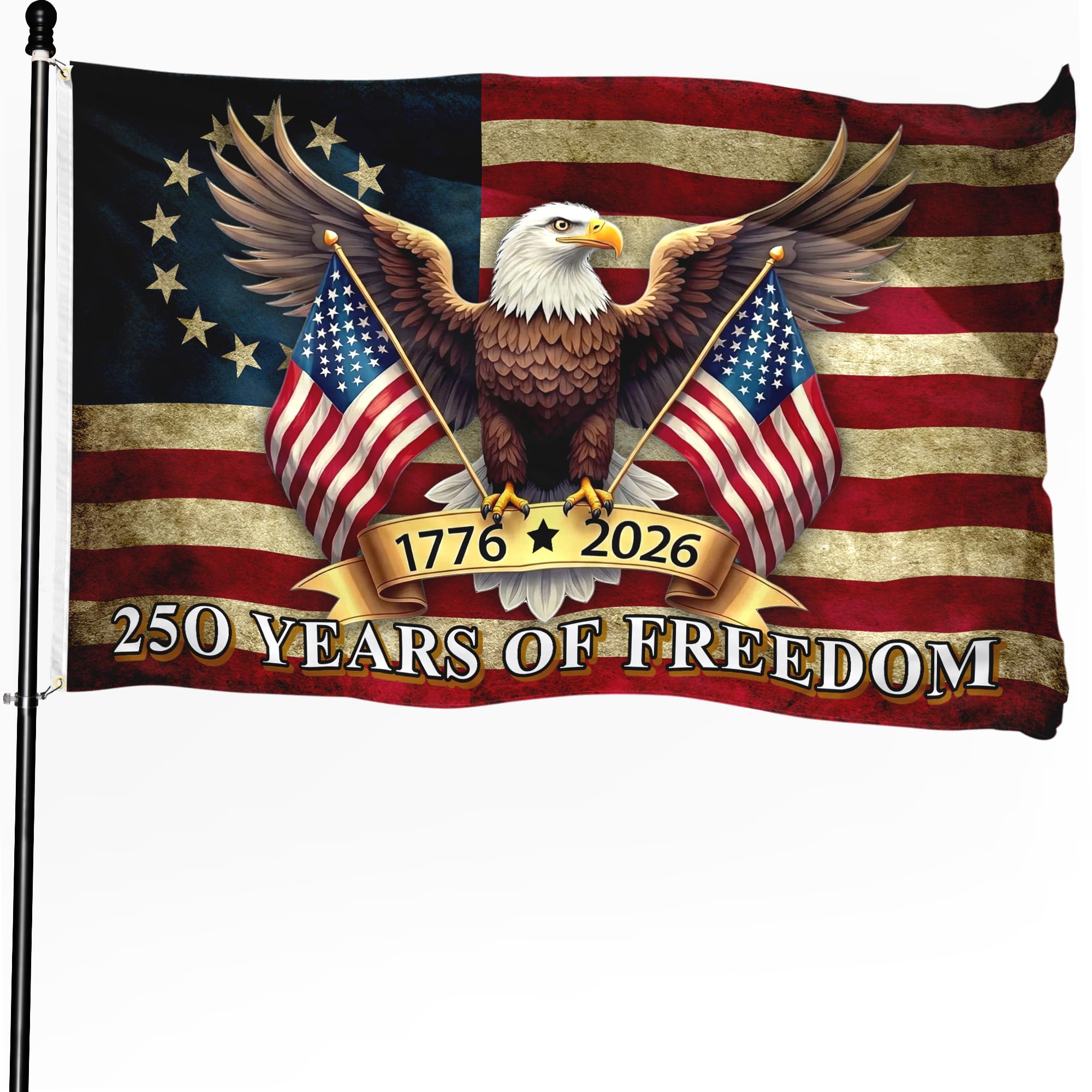 WHGJ 250th anniversary flag 3x5 with vivid colors for indoor or outdoor display.