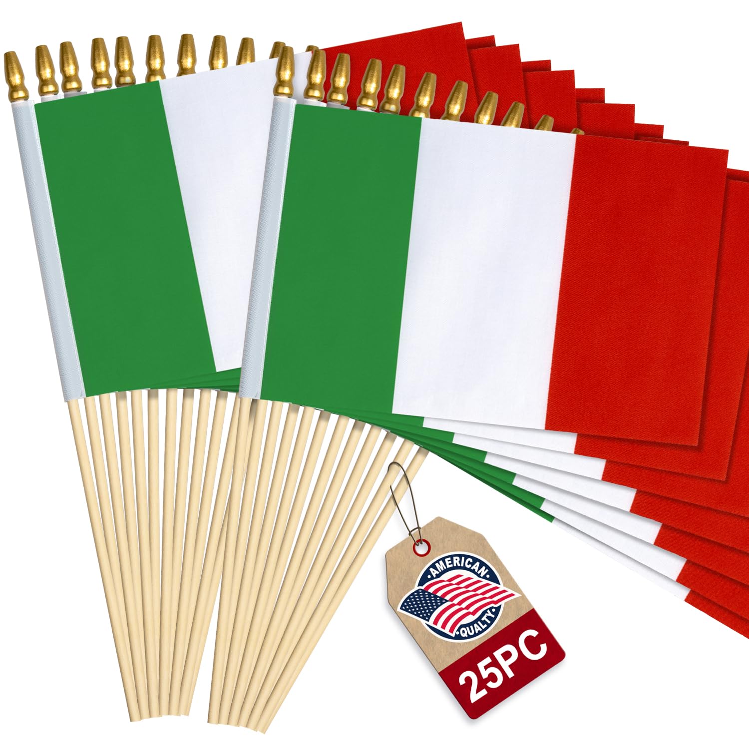 WHGJ Italy flag on stick ready for parades and events.