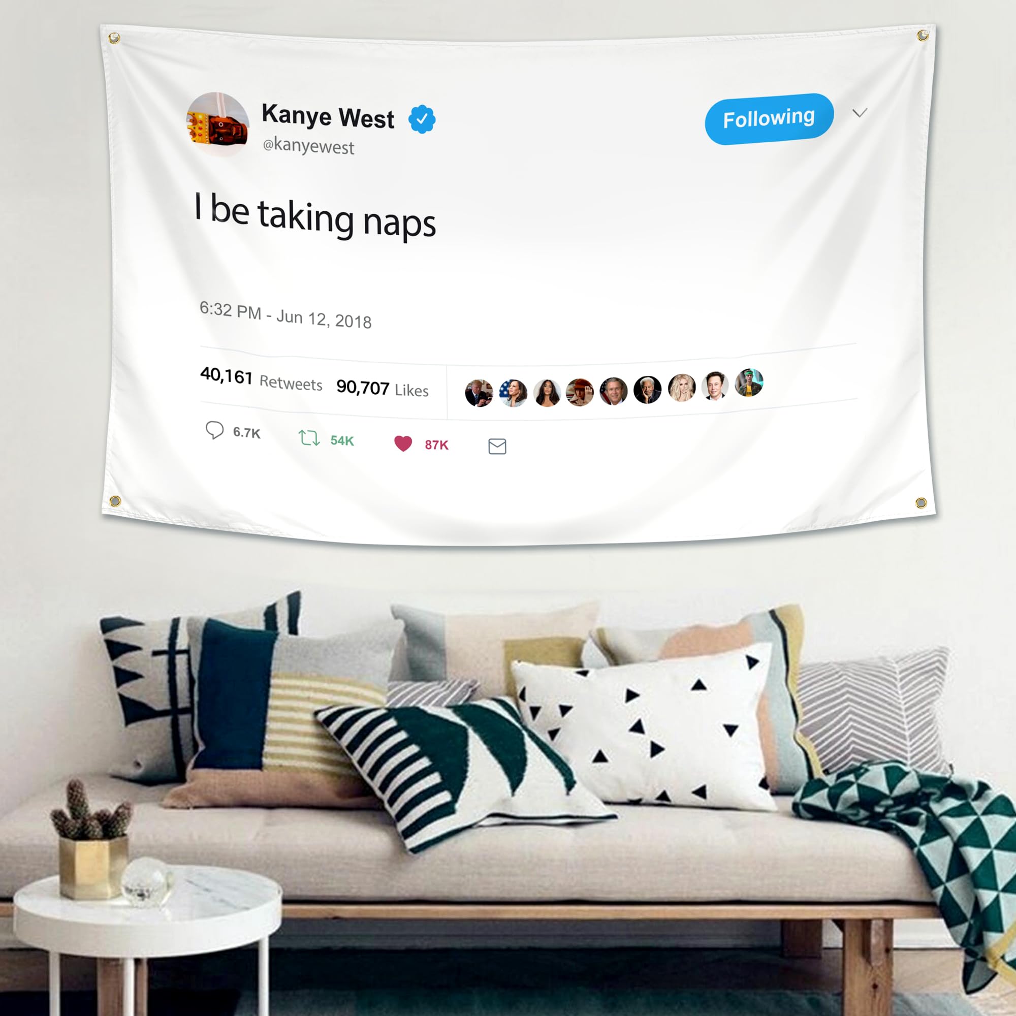 WHGJ Kanye flag with brass grommets enables easy hanging.