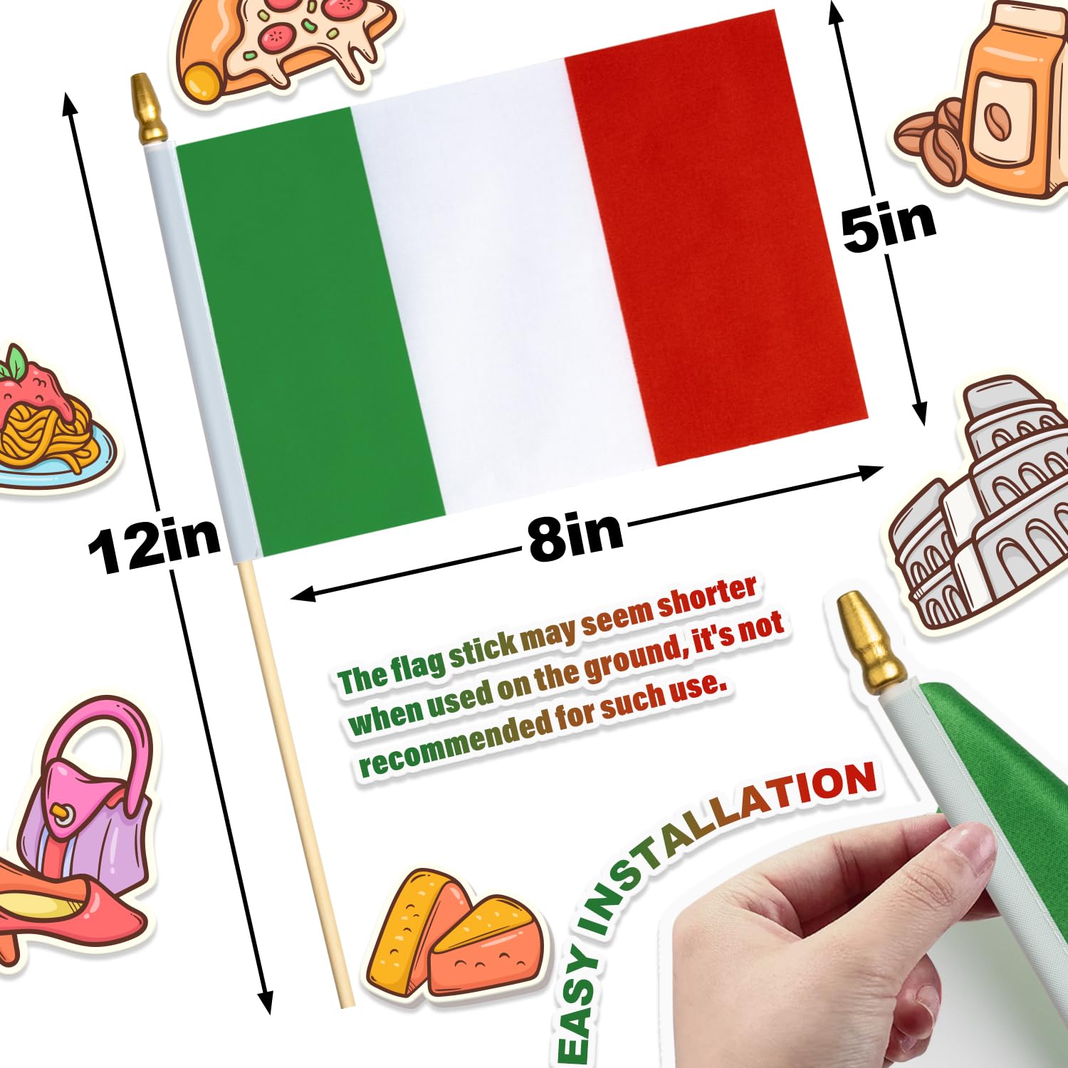 WHGJ mini Italy flag on stick for festive displays.