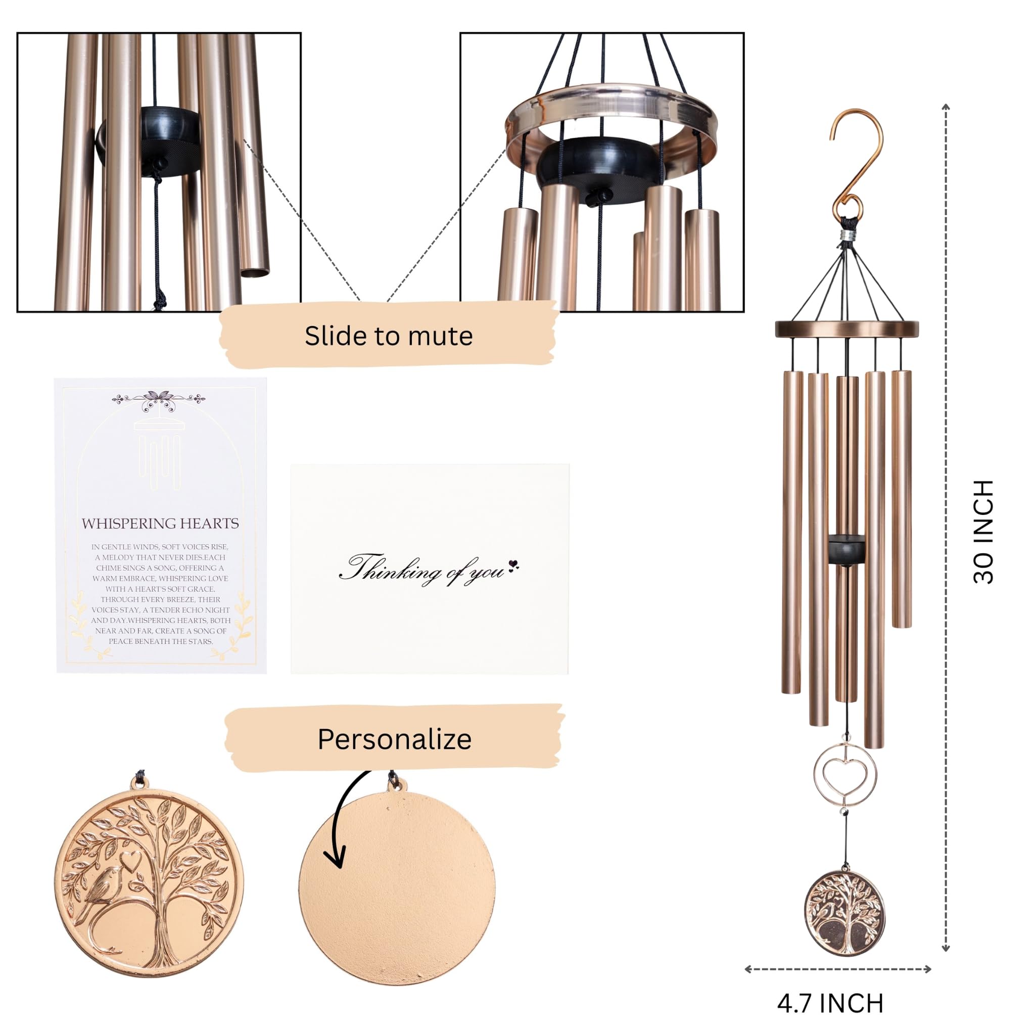 Whispering Hearts Collection platinum rose wind chime fosters peaceful garden moments.
