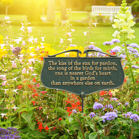 Whitehall Kiss of the Sun poem sign on stake, versatile outdoor decor.