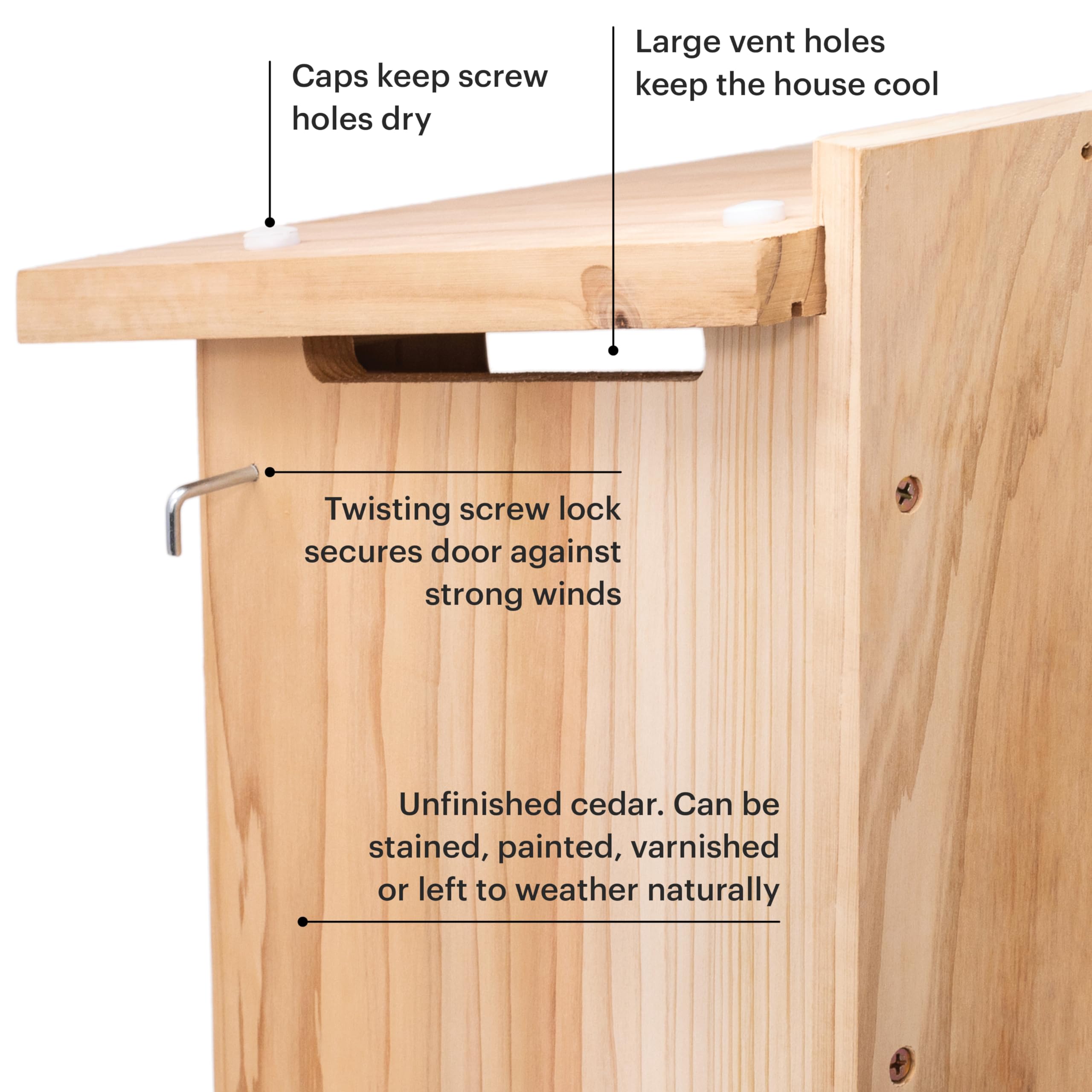 WHITEHORSE Included cedar shavings and hardware for easy outdoor installation.