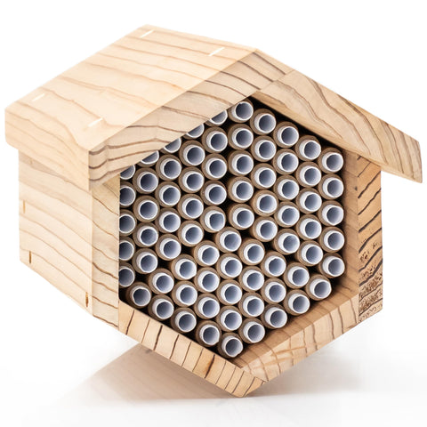 WHITEHORSE Premium cedar bee house with roof overhang protecting nests from rain.