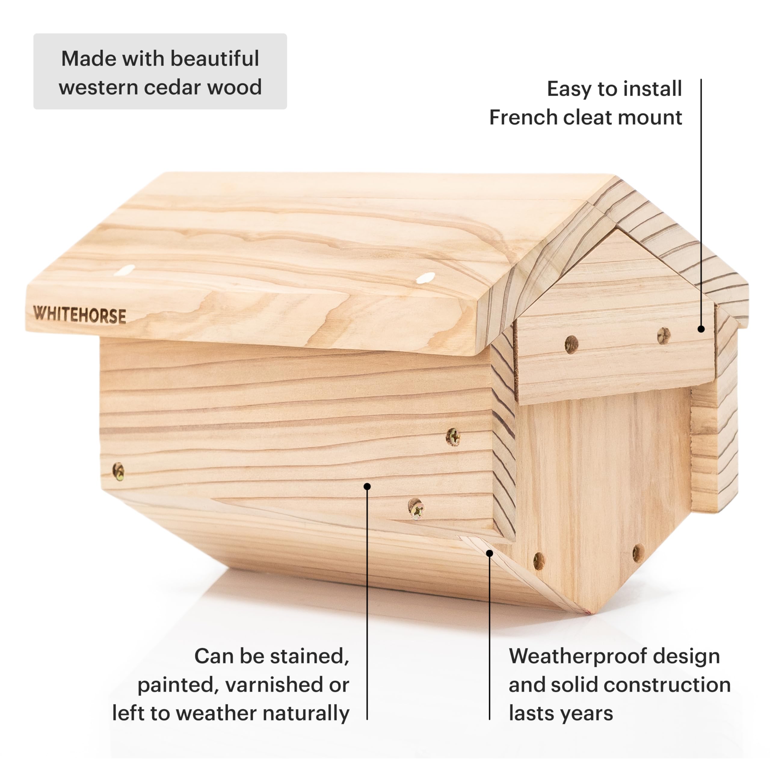 WHITEHORSE premium cedar materials highlight durable western cedar construction.