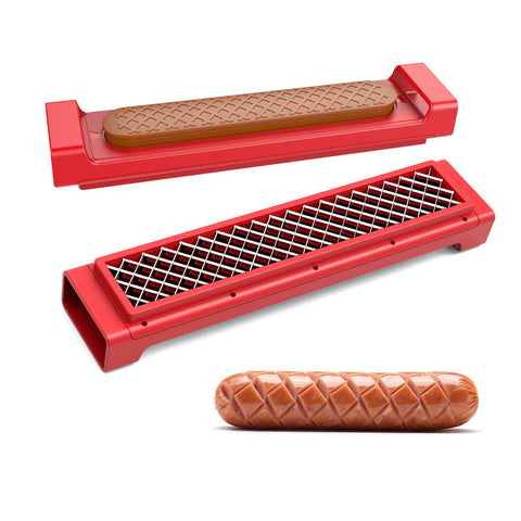 WhiteRhino hot dog scorer with criss-cross blades delivering even cuts for grilling