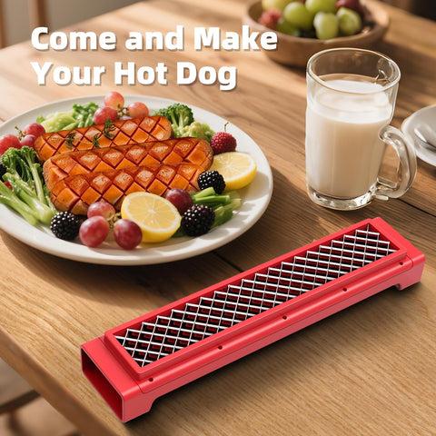 WhiteRhino hot dog scorer sauce-lock design holds toppings in place