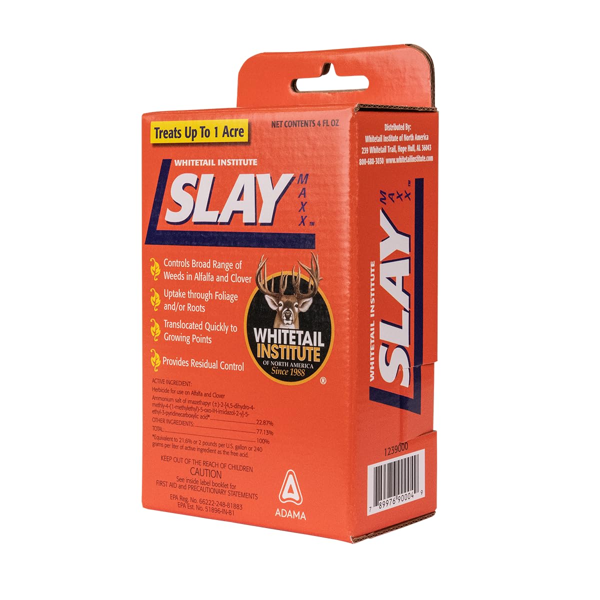 Whitetail Institute Slay herbicide bottle ready for selective weed control in deer forage plots.