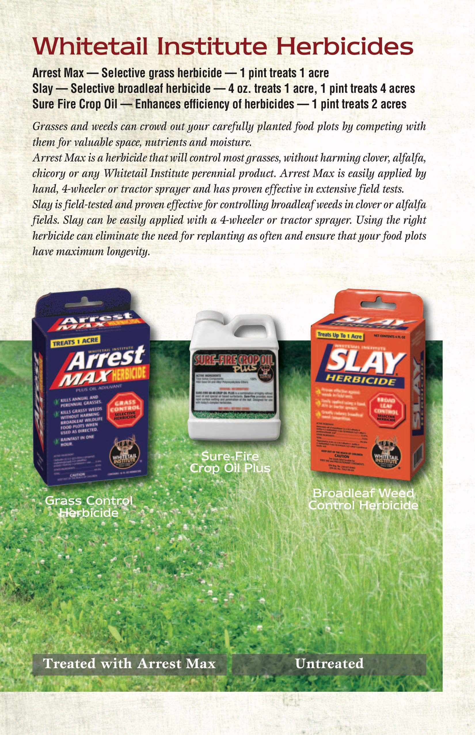 Slay field application shown, reducing broadleaf weeds to protect clover and alfalfa.
